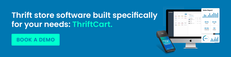 Click to request a demo of the best POS system for thrift stores, ThriftCart.