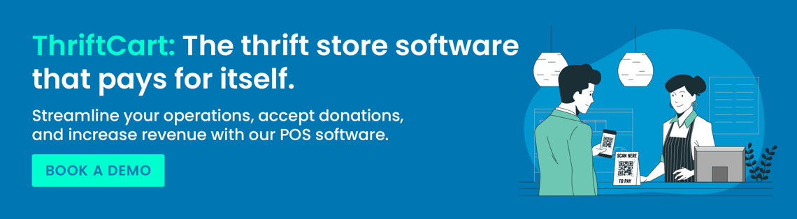 Click to request a demo of the best POS system for thrift stores, ThriftCart.