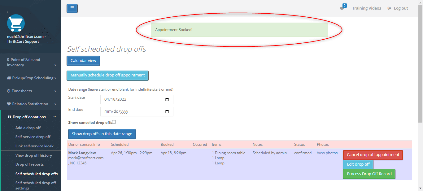 Admin Scheduling of Drop-Off Appointments | ThriftCart