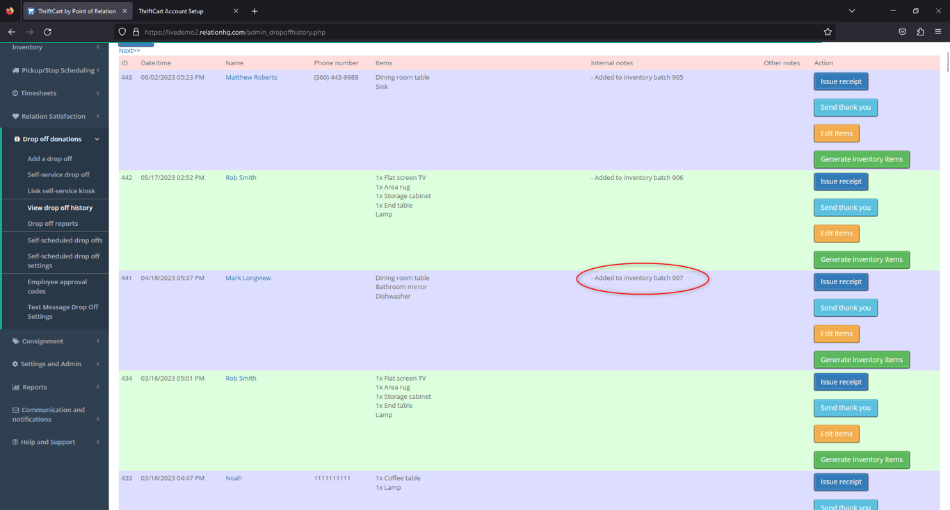 inventory in a specific batch