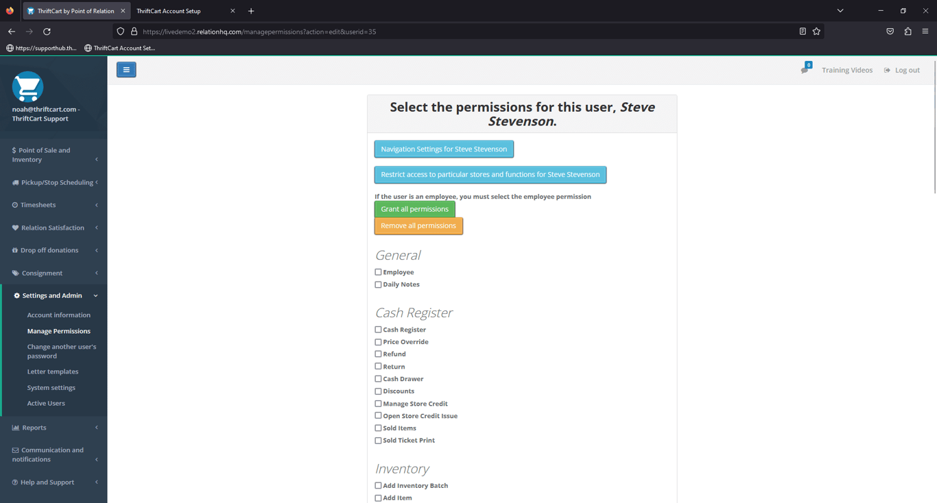 On the permissions page