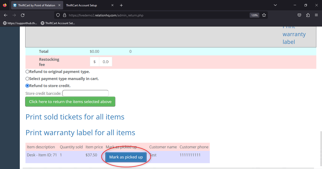 update the Sold Items report