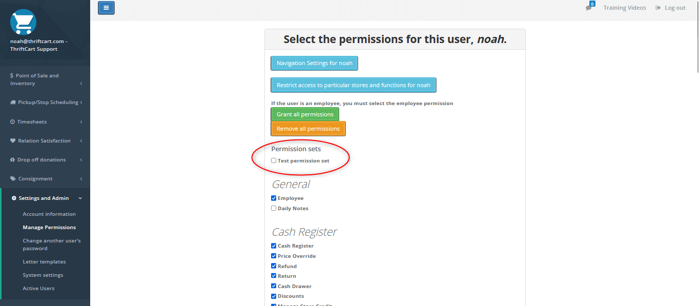 select a permission set for this user