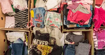 Boxes of donated clothes