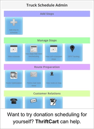 Thrift store donation scheduling feature