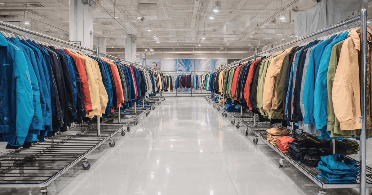 racks of clothes in a thrift store