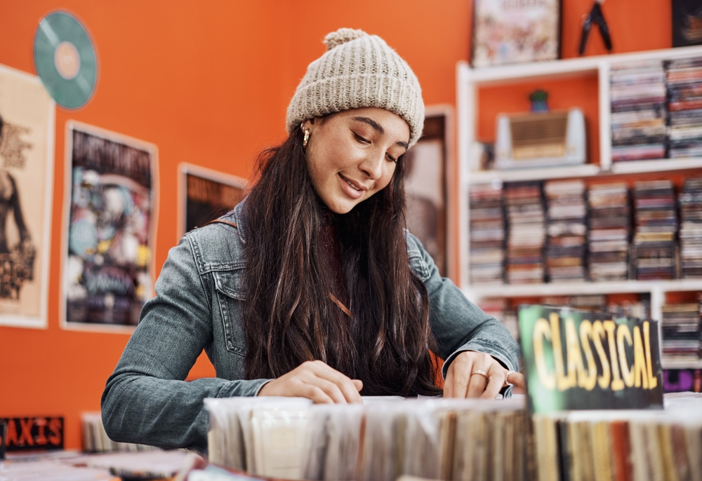 Woman shopping in thrift store